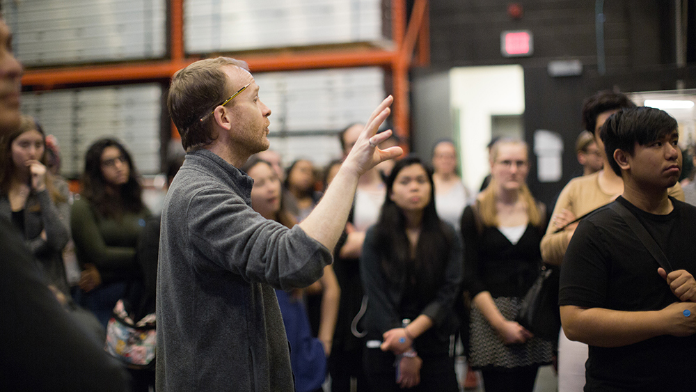 Jeff Morris with high school students at SHSM Workshop at the Four Seasons Centre for the Performing Arts.