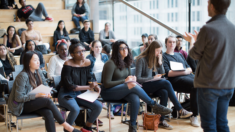 Jeff Morris with high school students at SHSM Workshop at the Four Seasons Centre for the Performing Arts.