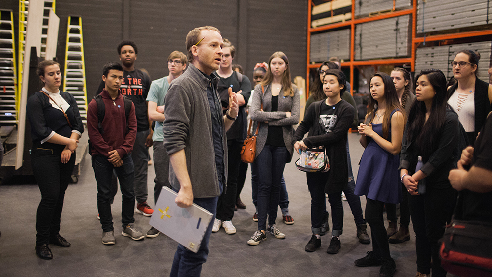 Jeff Morris with high school students at SHSM Workshop at the Four Seasons Centre for the Performing Arts.